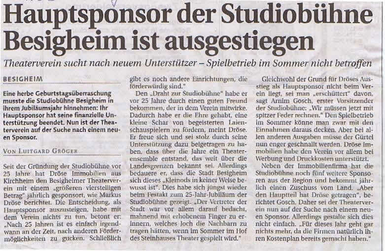 Hauptsponsor ausgestiegen